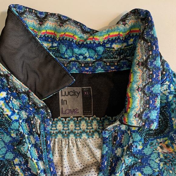 Lucky In Love Blouse Womens XL Extra large Multi Johnny Collar Short Sleeve Top - Picture 6 of 10